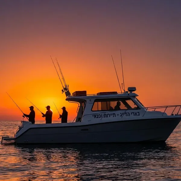 טיולי דיג בשקיעה - דייגים על רקע שקיעה מרהיבה